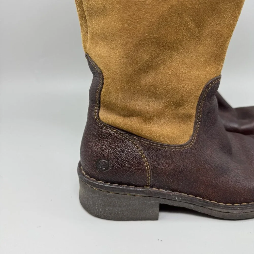 Born Equestrian Crown Boret Tan & Brown Leather/Suede Boots Women’s Size 6.5 M